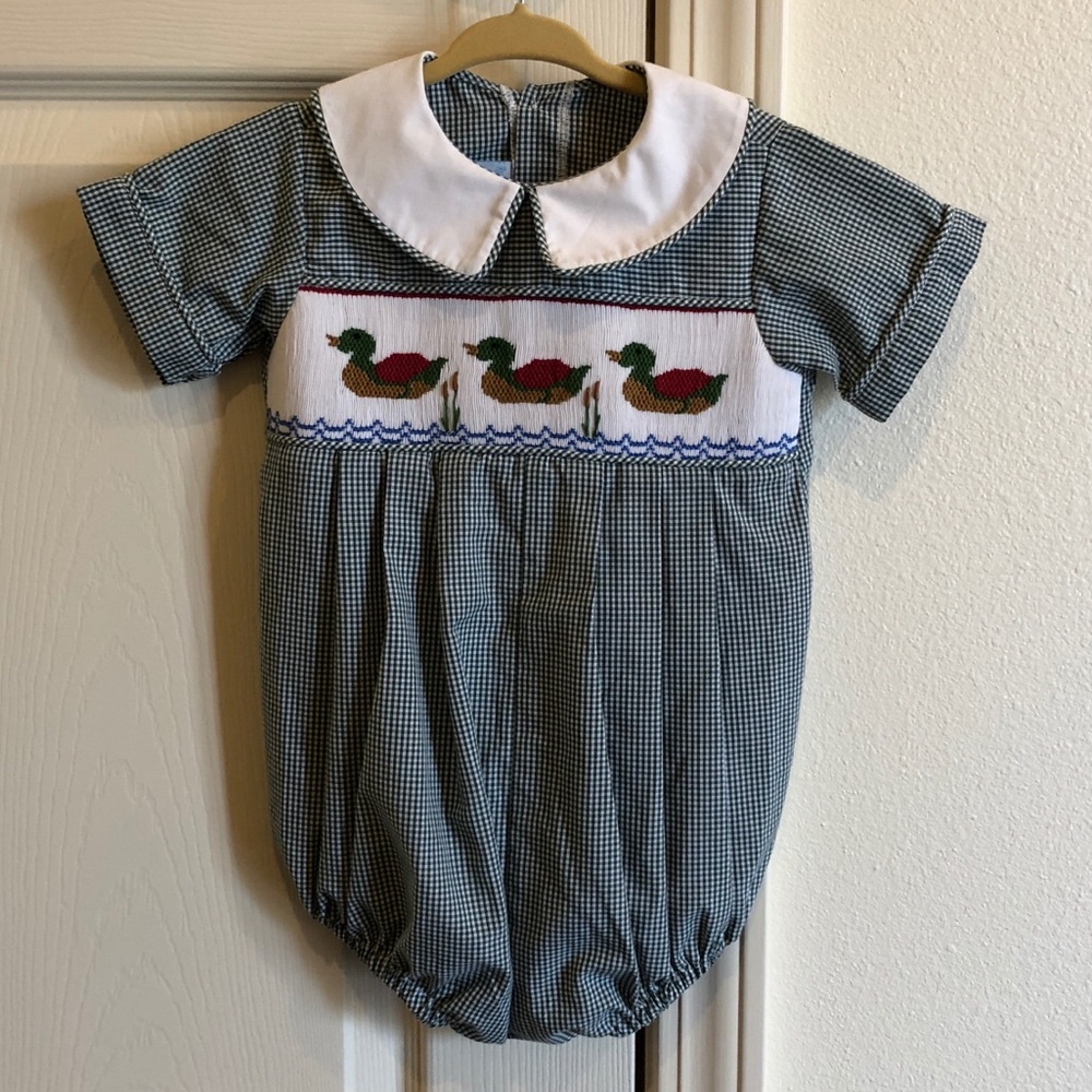 Baby Boy Smocked Ducks Collared Bubble Sz 9 month